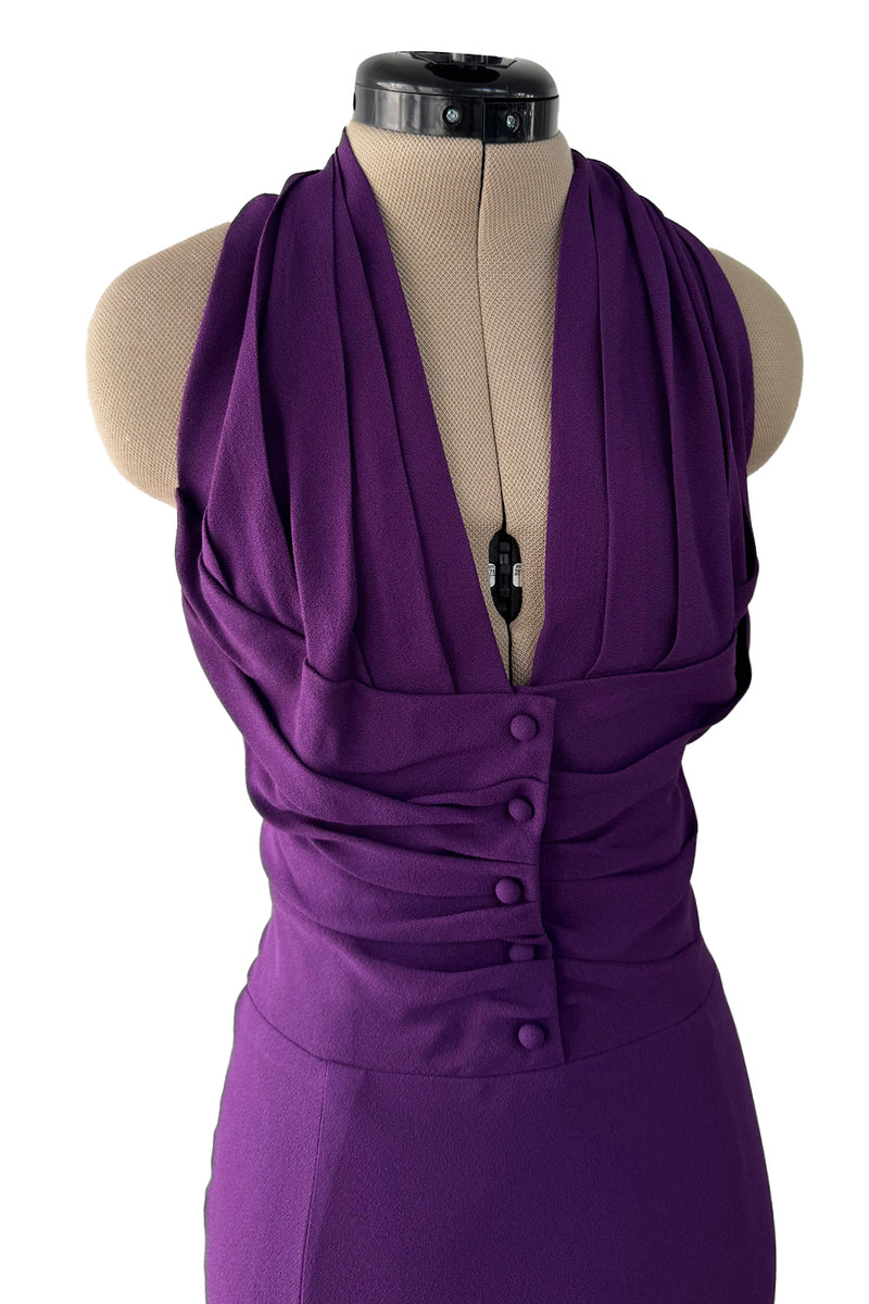 Beautiful Resort 2009 Christian Dior by John Galliano Purple Bias Silk Crepe Dress w Plunge Front & Train