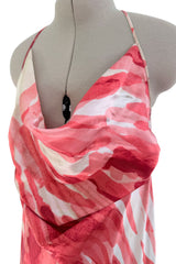 Fantastic Spring 2005 Roberto Cavalli Coral Runway Print Dress w Phenomenal Ruffled Skirt