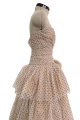 Prettiest Fall 2024 Atelier Prabal Gurung Look 7 Black Dotted Pale Nude Pinkish Net Strapless Dress w Full Skirts
