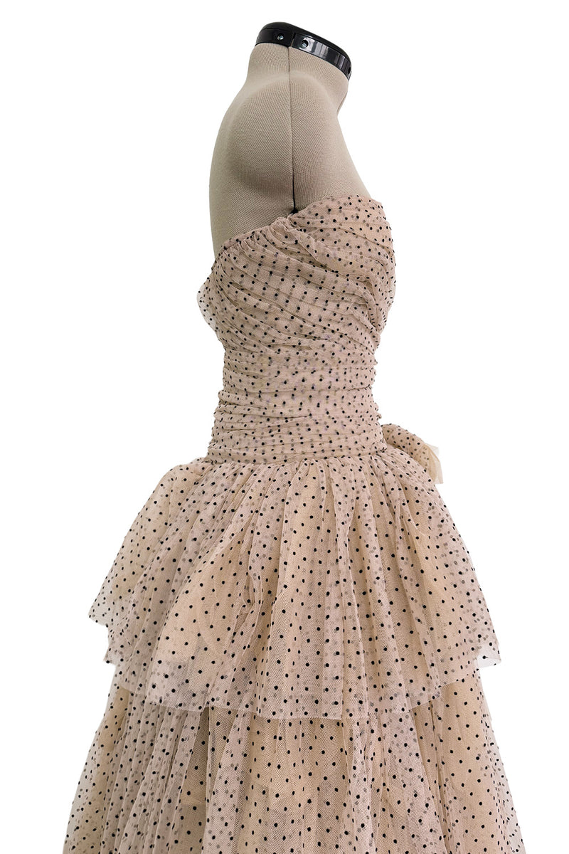Prettiest Fall 2024 Atelier Prabal Gurung Look 7 Black Dotted Pale Nude Pinkish Net Strapless Dress w Full Skirts