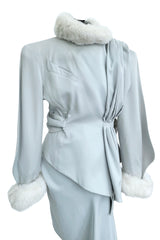 Ultra Rare Fall 1986 Thierry Mugler Ad / Runway Pale Ice Blue Suit w Faux Fur Cuffs & Collar