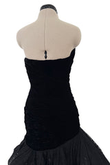 Documented Fall 1987 Emanuel Ungaro Runway Velvet & Lace Mini Dress w Peaked Bodice