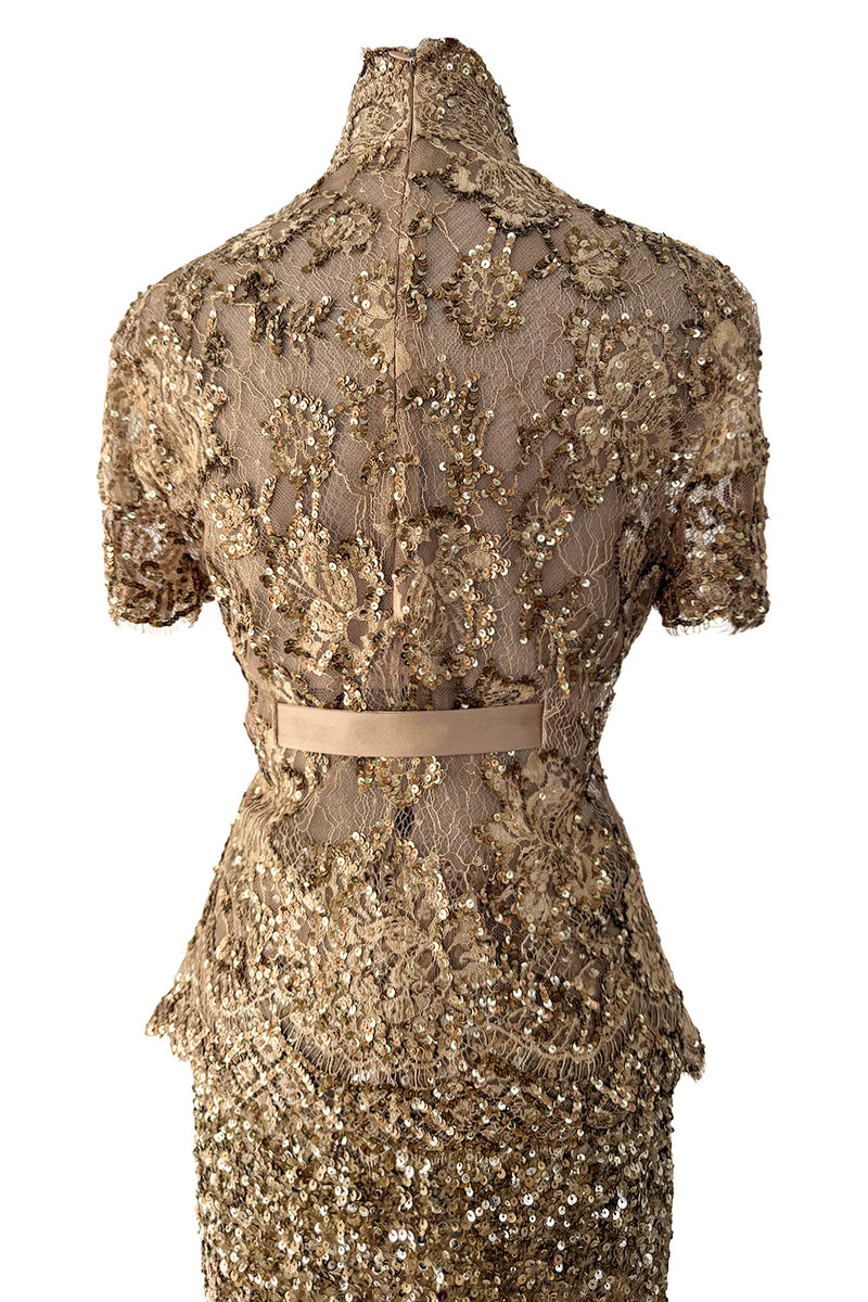 Outstanding 2010s Valentino by the Original Mr. Valentino Two Piece Metallic Gold Sequin Covered Set