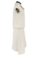 1960s Christian Dior Demi-Couture Textured Ivory Silk A-Line Dress & Matching Crop Jacket