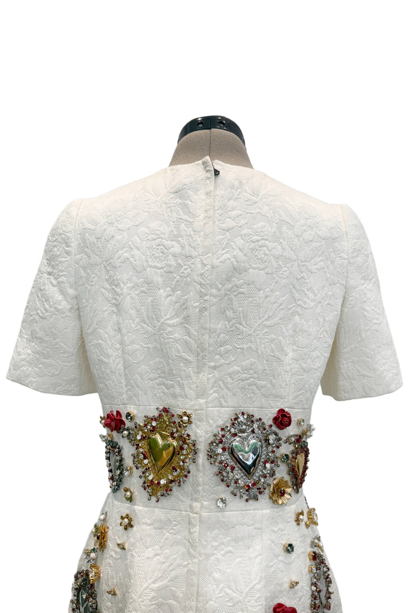 Spring 2015 Dolce & Gabbana Runway Look 48 Silk Brocade Mini Dress w Elaborate Front Embellishments