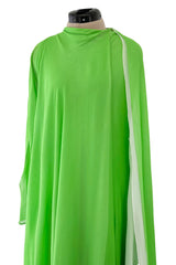 Gorgeous 1970s George Stavroploulos Couture Green Silk Chiffon Caftan Dress