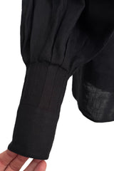 1980s Chanel by Karl Lagerfeld Oversized Black Linen Top w 14 x Four leaf Clover Buttons