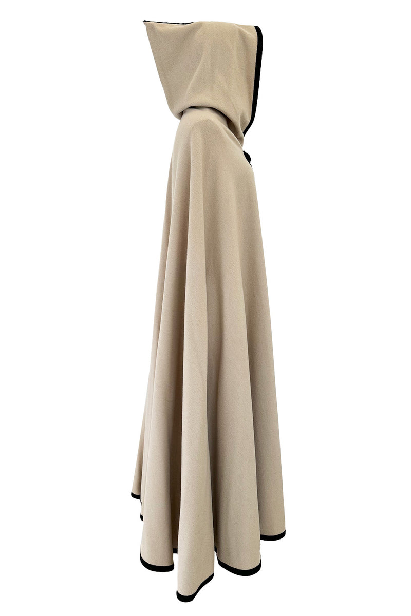 Well Documented Fall 1976 Yves Saint Laurent Hooded Cape w Braided Edges & Tassel Details