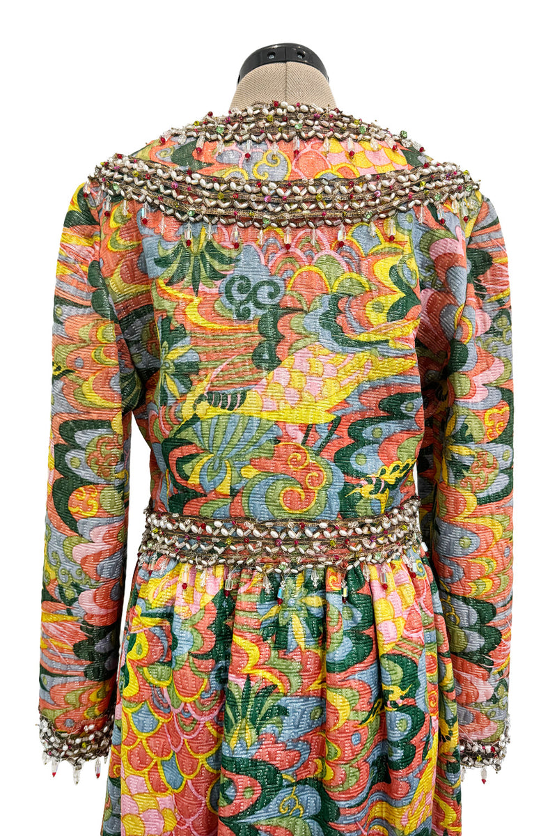 Wonderful 1968 Oscar de la Renta Gold Metallic Thread Silk Brocade Dress w Extensive Beadwork
