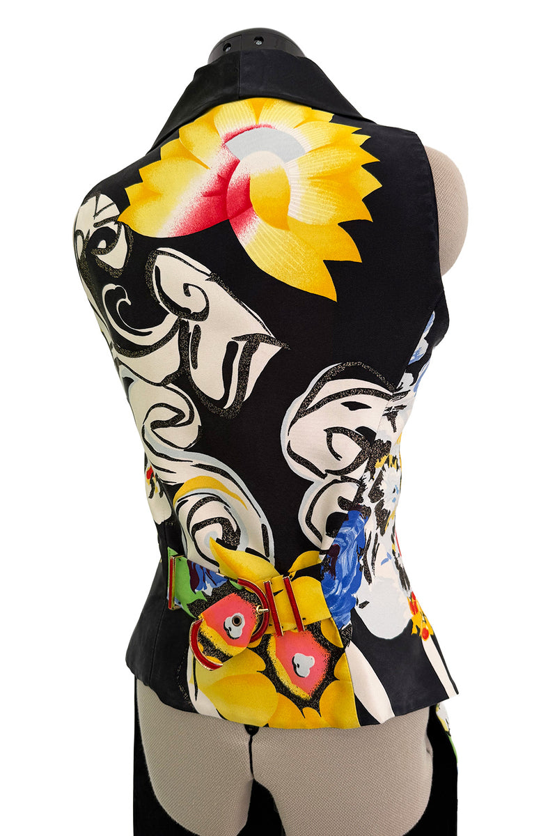 Very Rare Spring 1993 Versace by Gianna Versace Runway & Lookbook 'Miami Collection' Floral Print Silk Vest