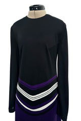 Fantastic Spring 1970 Louis Feraud Easy-to-Wear Printed Purple & Pink on Black Jersey Dress