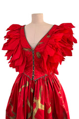 Rare Fall 1981 Fabrice Simon Couture Hand Painted Red & Gold Skirt & Top Dress Set