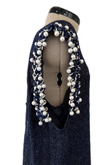Phenomenal Fall 2010 Chanel by Karl Lagerfeld Deep Blue & Silver Metallic Knit Dress w Glass Pearl Detailing