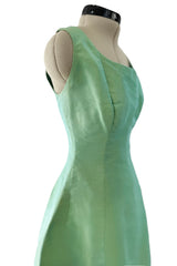 Rare Spring 1964 Cristobal Balenciaga Haute Couture Pale Mint Green Sculpted Silk Taffeta Dress