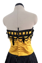 1987-1988 Christian Dior by Marc Bohan Textured Black Silk Skirt & Hand Beaded Corset Set