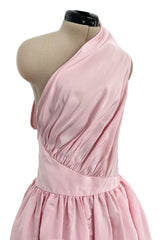 Dreamy Early 1980s Bill Blass Pale Pink Silk One Shoulder Dress w Full Slightly Trained Skirt