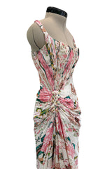 Phenomenal Spring 2006 Roberto Cavalli Pink Floral Print on Ivory Jersey Dress (Copy)
