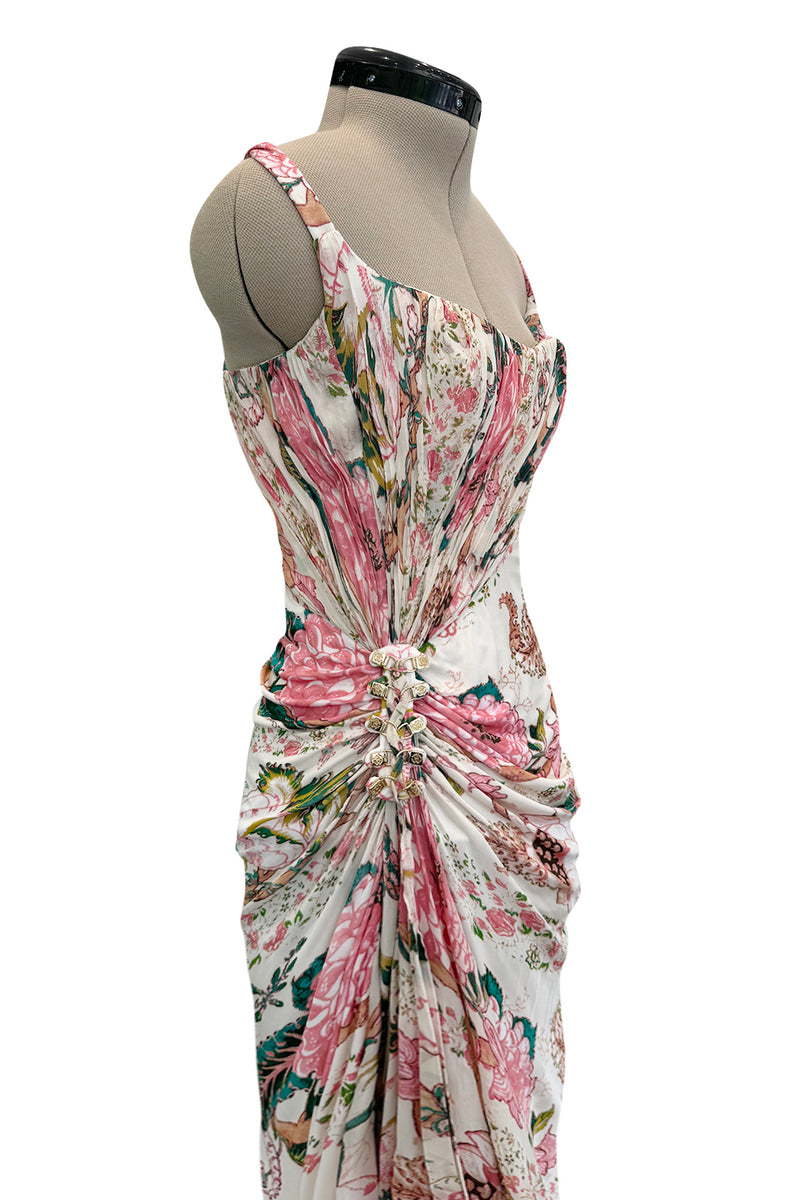 Phenomenal Spring 2006 Roberto Cavalli Pink Floral Print on Ivory Jersey Dress (Copy)