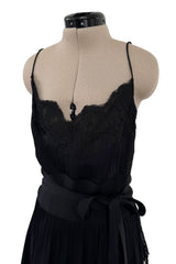 Beautiful 1990s Original Valentino Haute Couture Black Silk Dress w Handmade Lace Detailing