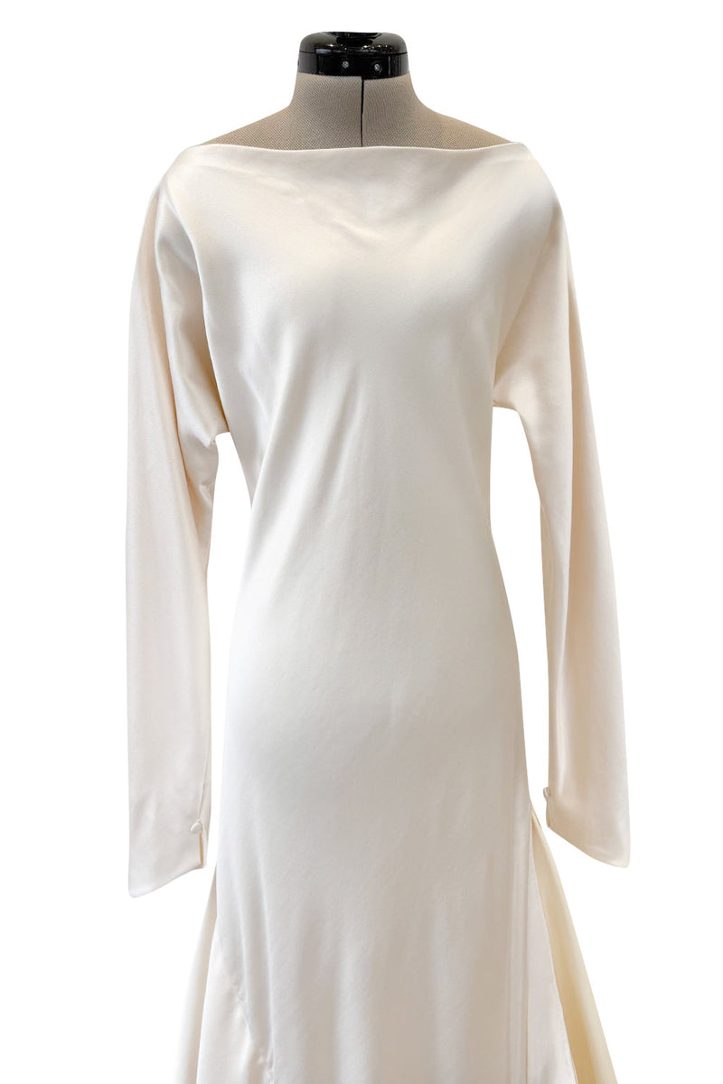 Incredible 1977 Halston Couture Heavy Weighted Ivory Silk Charmeuse Spiral Paneled Dress