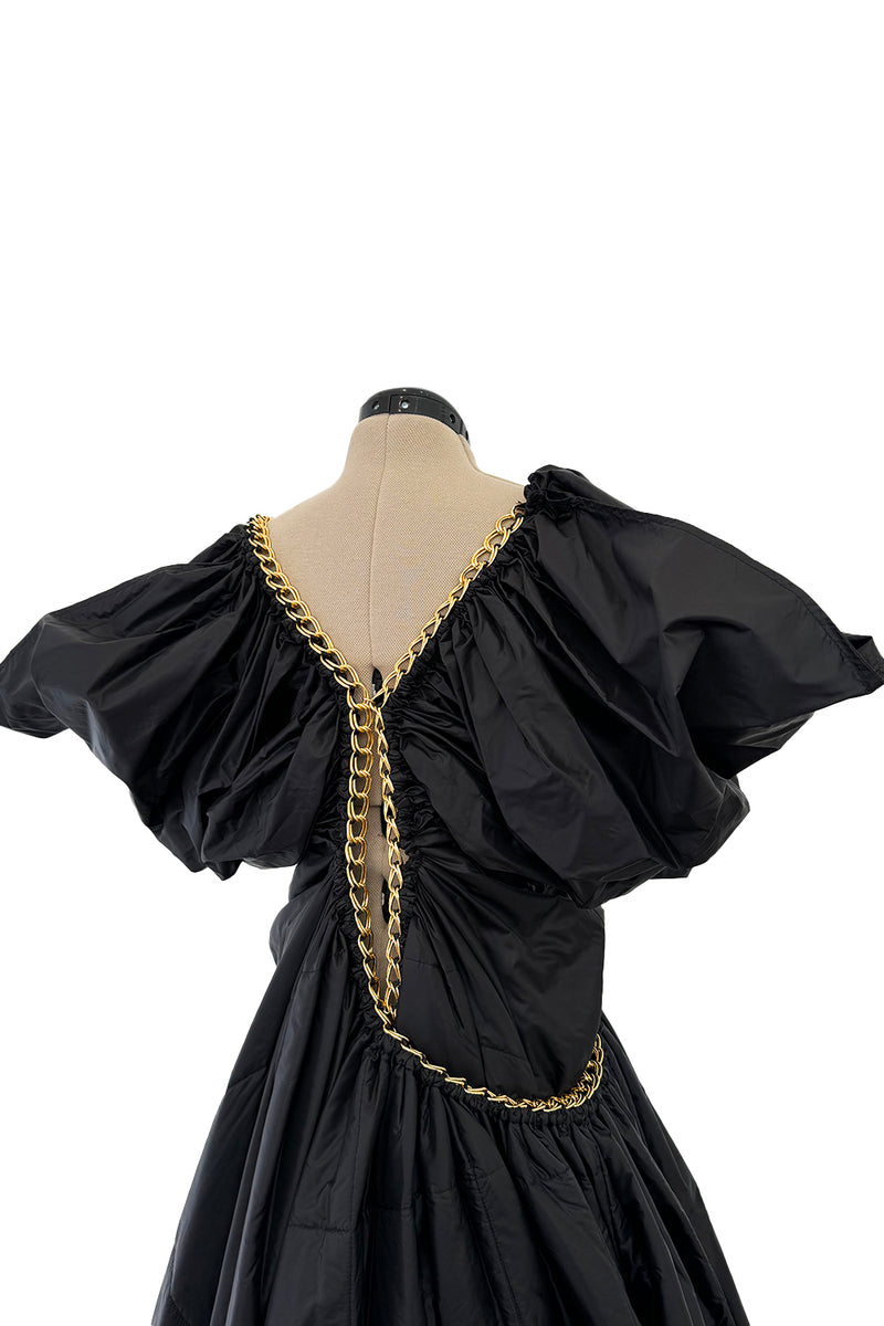 Amazing Fall 2009 Junya Watanabe Black Padded Nylon Dress w Gold Chain Detailing