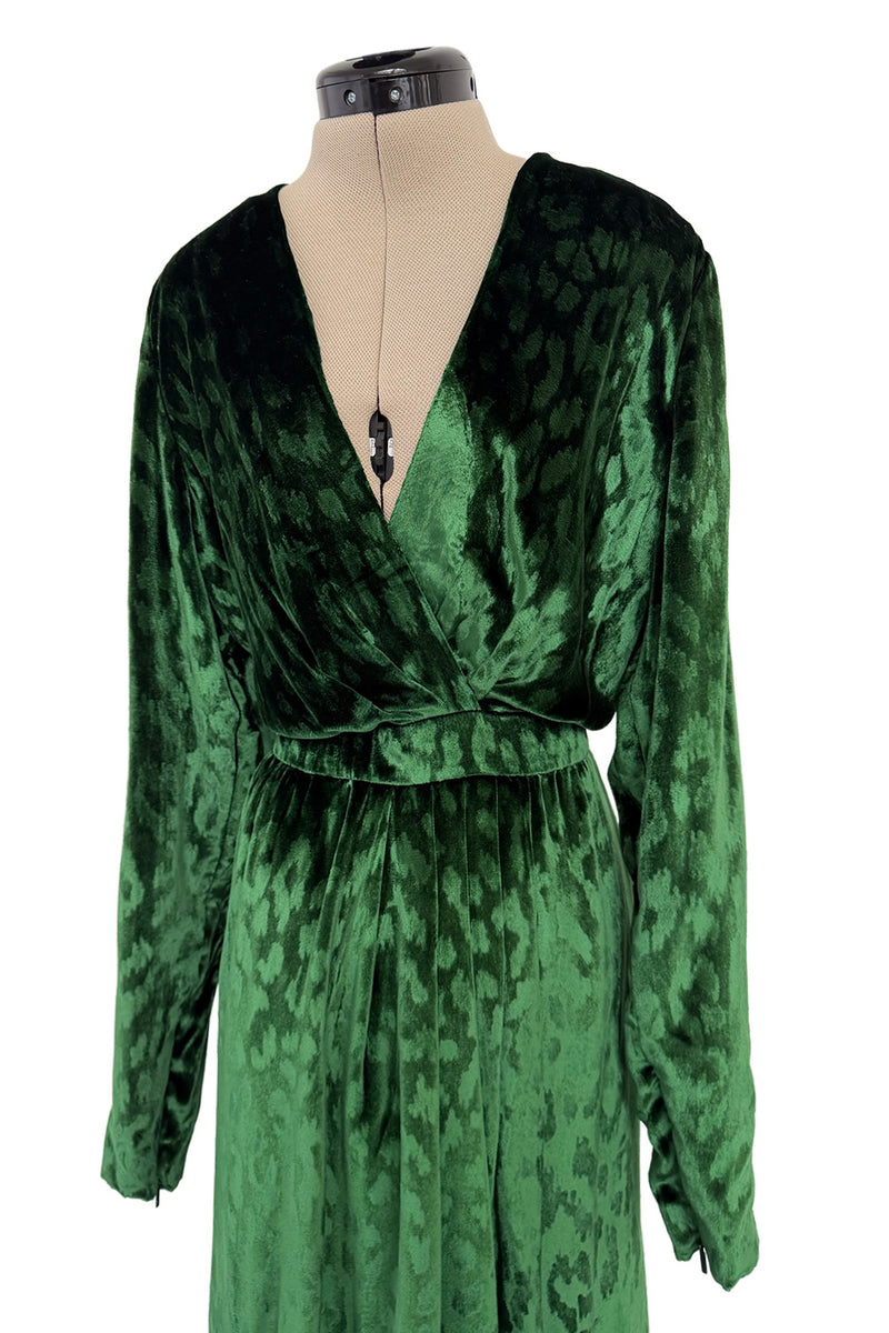 Beautiful Fall 2012 Gucci by Frida Giannini Runway Look 35 Deep Green Velvet Dress w Leopard Pattern