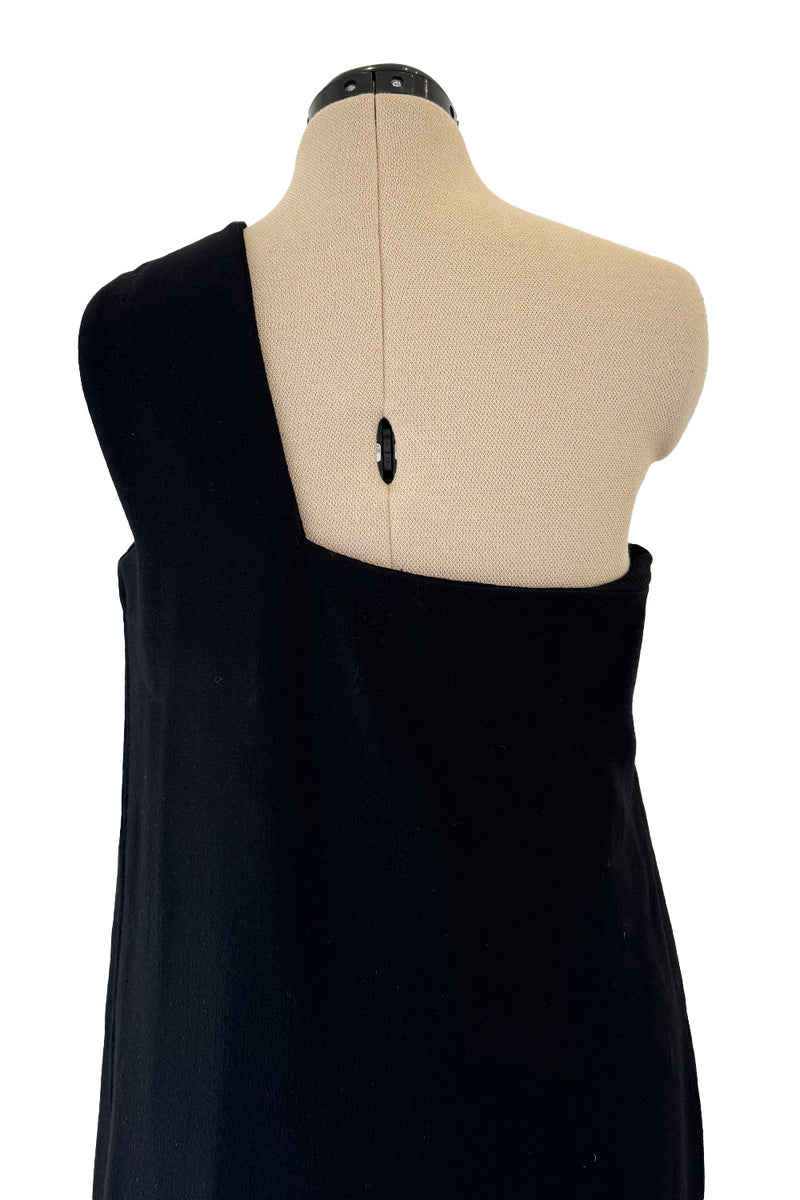 Minimalist Early 1960s James Galanos Couture Larger One Shoulder Black Crepe Long Column Dress