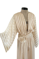 Important & Rare Resort 1976 Halston Couture Ivory Silk Ribbon Chiffon Jumpsuit w Original Sash