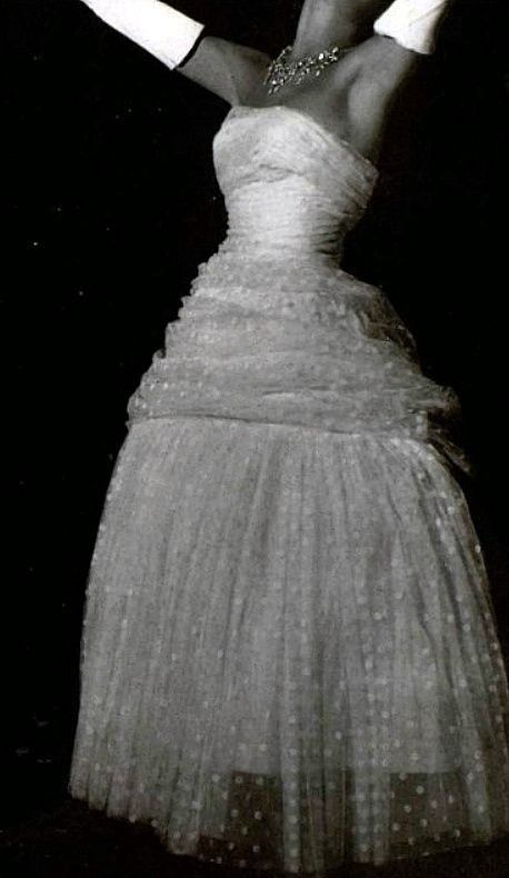 Extraordinary Winter 1954 Cristobal Balenciaga Haute Couture Strapless Black Silk Dress w Lace Bodice