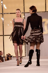 Documented Fall 2001 Chanel by Karl Lagerfeld Runway Black & White Silk Logo Skirt