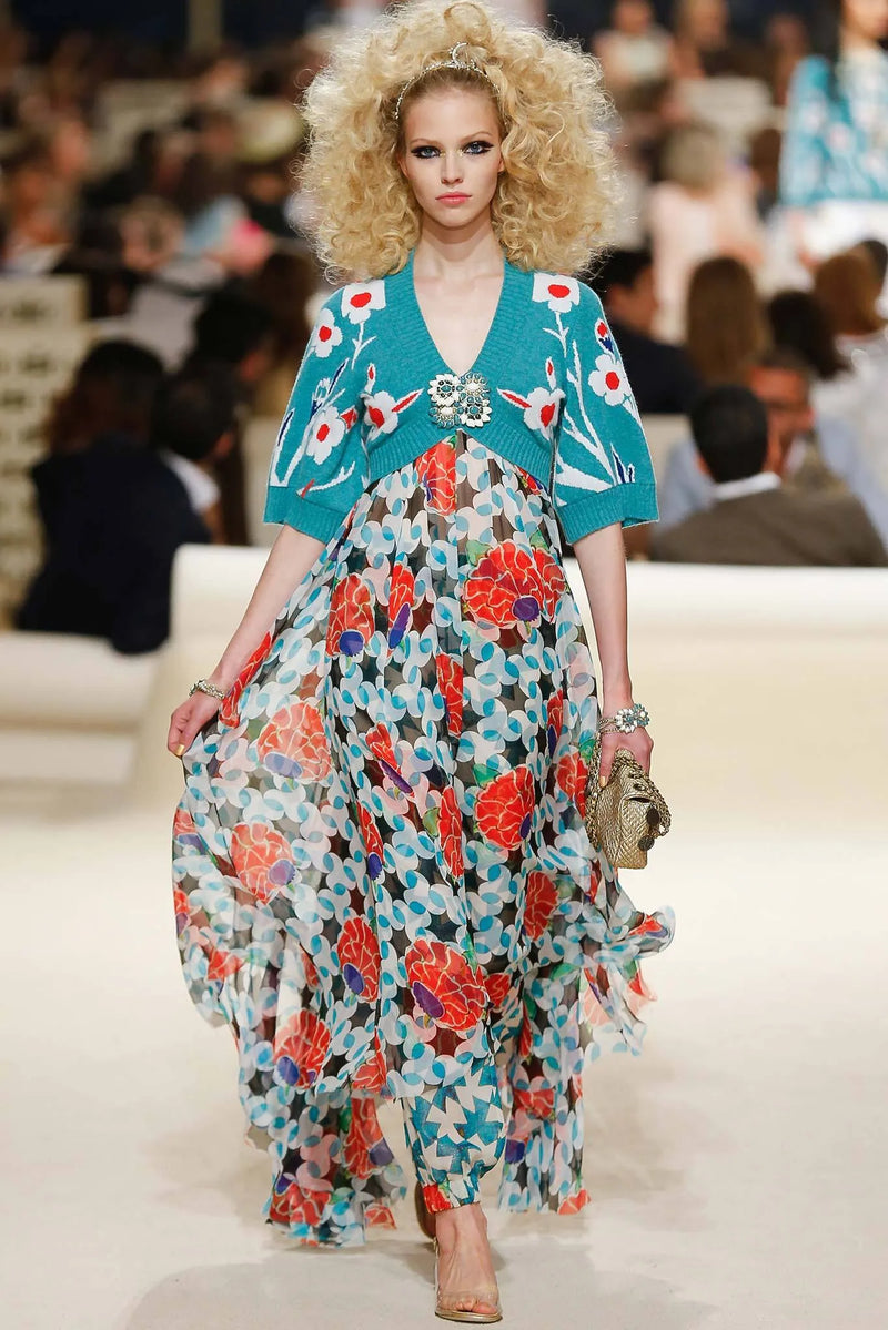 Spectacular Cruise 2015 Chanel by Karl Lagerfeld Runway Look 51 Silk Chiffon Floral Dress