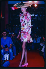 Rare Spring 1988 Christian Lacroix Well Documented Brilliant Silk Floral Dress w Back Bustle