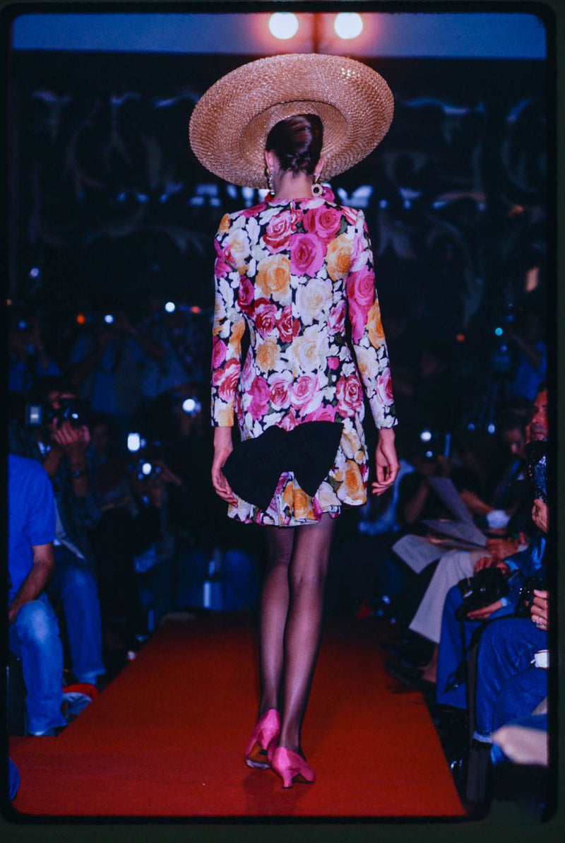 Rare Spring 1988 Christian Lacroix Well Documented Brilliant Silk Floral Dress w Back Bustle