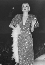 Fantastic Fall 1974 Ossie Clark Runway Documented Red Moss Crepe Dress w Plunging Front & Caped Sleeves