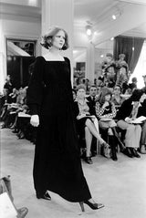 Fall 1974 Yves Saint Laurent Runway & Ad Campaign Black Silk Jersey Dress w Cord Detailing