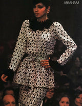 Divine Fall 1979 Yves Saint Laurent True Haute Couture Blue Silk Harlequin Print Dress w Ruffled Cuffs