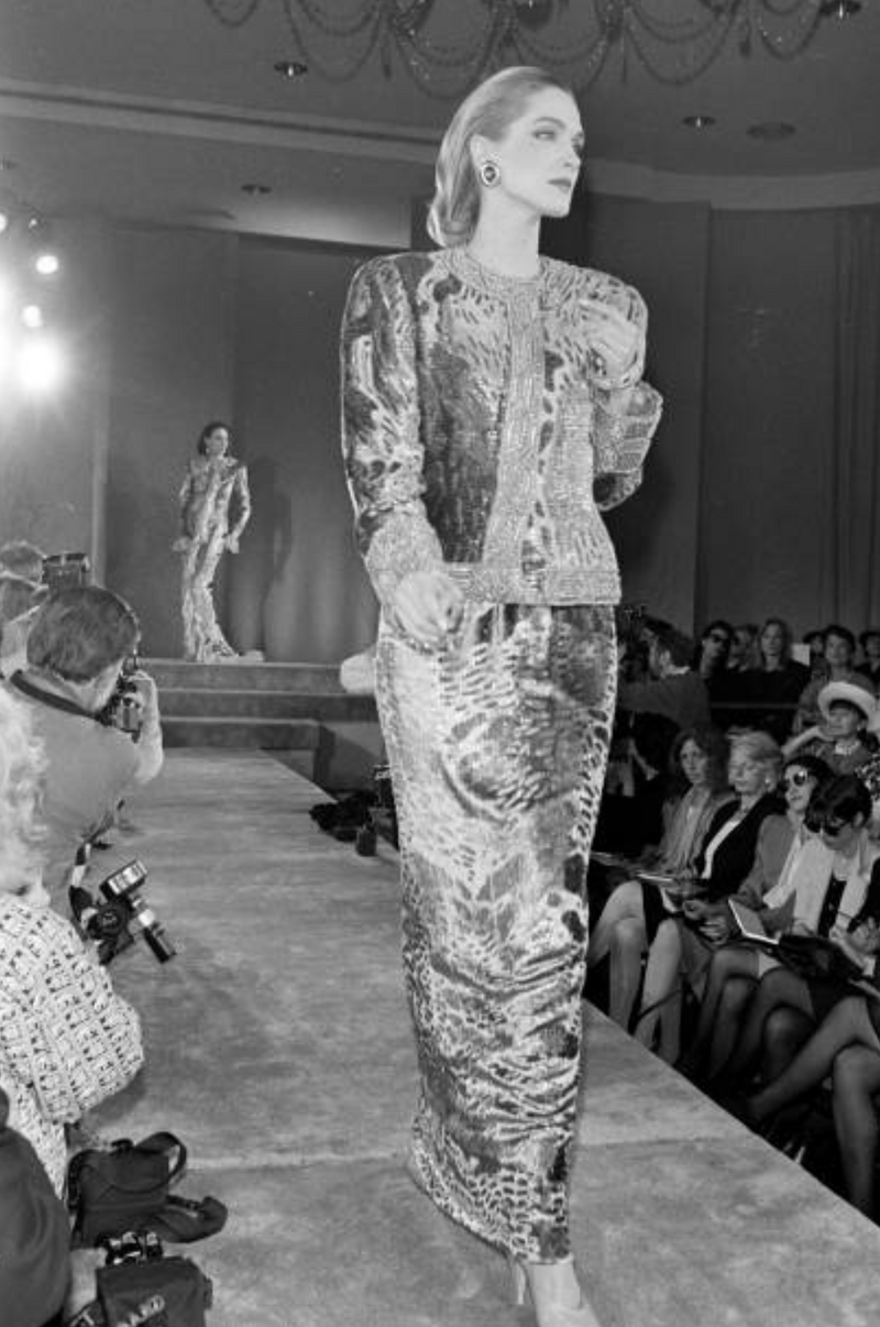 Fall 1986 Bill Blass Silk Velvet Lame Beaded Evening Strapless Dress & Jacket