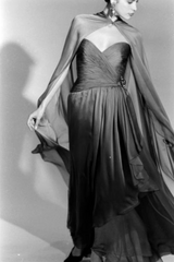 Fall 1989 Oscar de la Renta Iridescent Green Gold Silk Chiffon Strapless Dress w Matching Cape