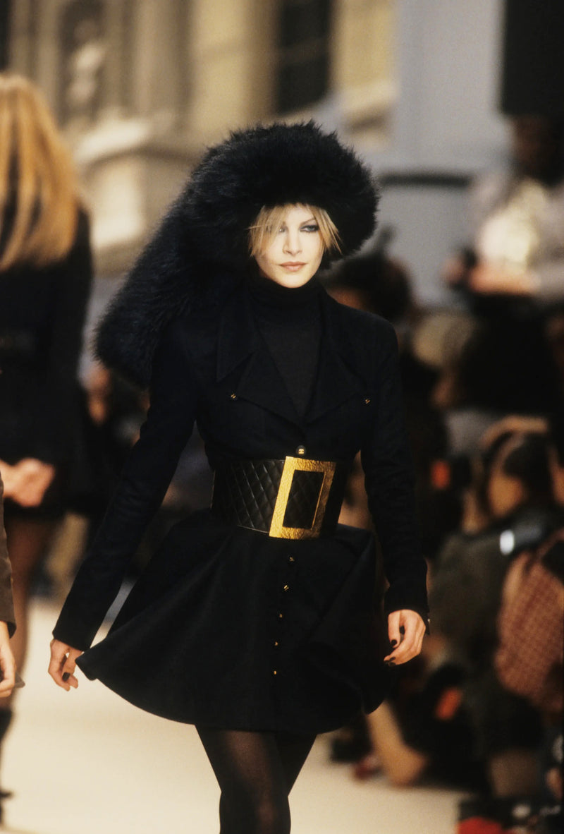 Amazing Fall 1994 Chanel by Karl Lagerfeld Runway Look 20 Deep Blue Black Cashmere Flare Jacket