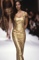Extraordinary & Rare Fall 1995 Todd Oldham Runway Gold Metallic Woven Ribbon Dress