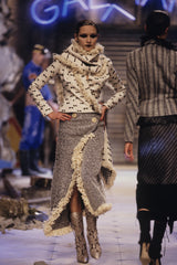 Rare & Chic Fall 1999 John Galliano Soft Ivory Wool Sleeveless Shift Dress Covered in Tiny Black Yarn Bows