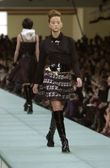 Documented Fall 2001 Chanel by Karl Lagerfeld Runway Black & White Silk Logo Skirt