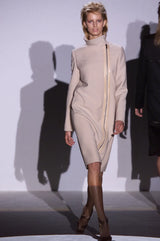 Minimalist Fall 2001 Gucci by Tom Ford Runway Look 21 Cashmere & Leather Sleek Black Coat