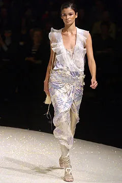 Gorgeous Fall 2003 Ungaro by Giambattista Valli One Shoulder Printed Silk Chiffon Dress w Trailing Panel