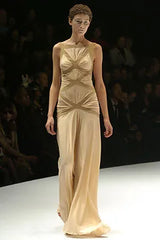 Outstanding Fall 2004 Alexander McQueen Bias Cut Black Silk Dress w Bare Back & Silver Thread Ribbon Detailing