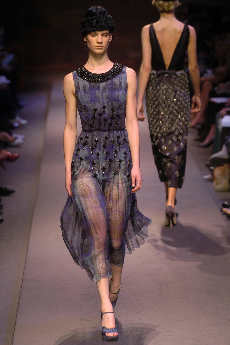 Prettiest Fall 2004 Prada Runway Ad Campaign Print Silk Chiffon Dres Shrimpton Couture
