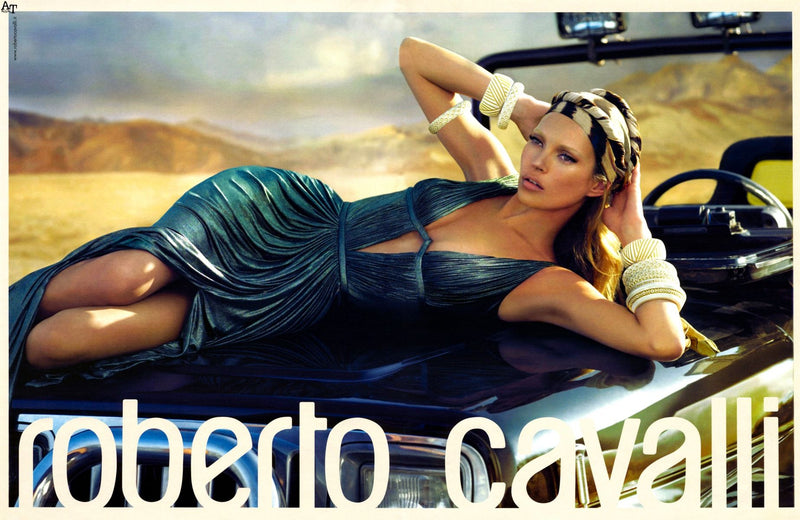 Incredible Fall 2007 Roberto Cavalli Ivory Pleated Silk Jersey Dress w Front Plunge & Rhinestones