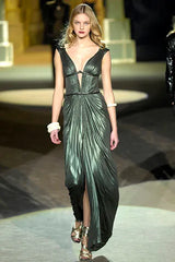Incredible Fall 2007 Roberto Cavalli Ivory Pleated Silk Jersey Dress w Front Plunge & Rhinestones