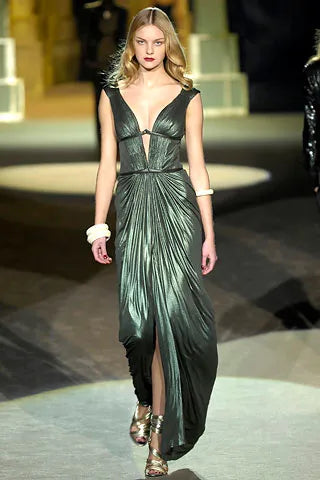 Incredible Fall 2007 Roberto Cavalli Ivory Pleated Silk Jersey Dress w Front Plunge & Rhinestones