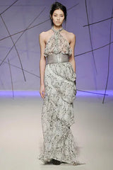 Dreamy Fall 2008 Ungaro by Esteban Cortazar Runway Look 18 Printed Chiffon Backless Halter Dress